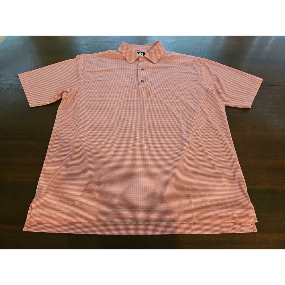Footjoy‎ Polo Shirt Men's 2XL Pink Houndstooth Short Sleeve Logo Performance